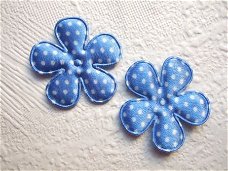 Satijnen polkadots bloem ~ 3,5 cm ~ Blauw