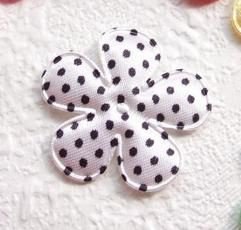 Satijnen polkadots bloem ~ 3,5 cm ~ Wit / zwart - 1