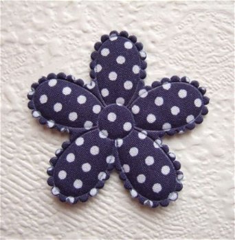 Grote katoenen polkadots bloem ~ 4,5 cm ~ Marine blauw - 1