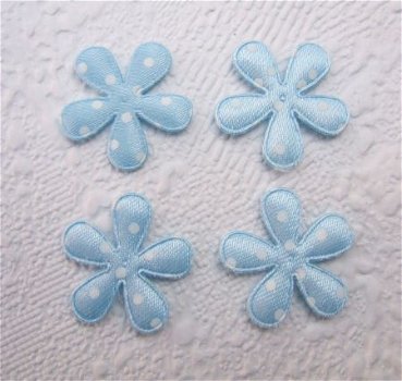 Satijnen polkadots bloemetje met smal blad ~ 2 cm ~ Blauw - 1