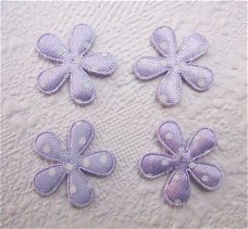 Satijnen polkadots bloemetje met smal blad ~ 2 cm ~ Lila paars