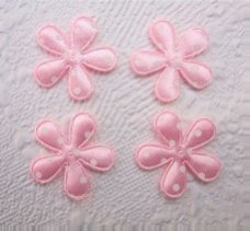 Satijnen polkadots bloemetje met smal blad ~ 2 cm ~ Roze