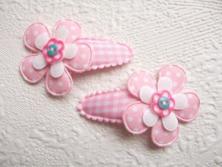 Satijnen polkadots bloemetje met smal blad ~ 2 cm ~ Roze - 5