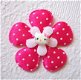 Satijnen polkadots bloemetje met smal blad ~ 2 cm ~ Fuchsia roze - 4 - Thumbnail