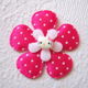 Satijnen polkadots bloemetje met smal blad ~ 2 cm ~ Wit / Rood - 5 - Thumbnail