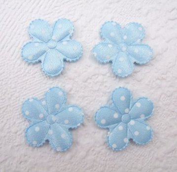 Satijnen polkadots bloemetje met randje ~ 2,5 cm ~ Blauw - 1