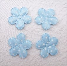 Satijnen polkadots bloemetje met randje ~ 2,5 cm ~ Blauw