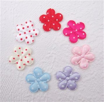 Satijnen polkadots bloemetje met randje ~ 2,5 cm ~ Lila paars - 2