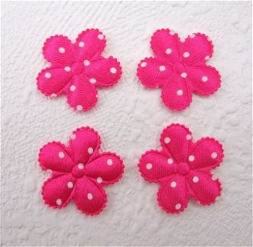 Satijnen polkadots bloemetje met randje ~ 2,5 cm ~ Fuchsia roze - 1