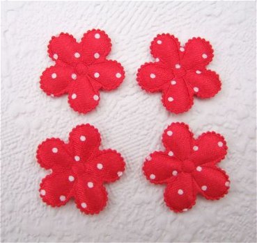 Satijnen polkadots bloemetje met randje ~ 2,5 cm ~ Rood - 1