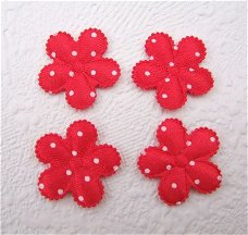 Satijnen polkadots bloemetje met randje ~ 2,5 cm ~ Rood
