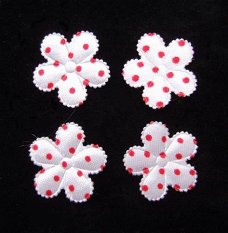 Satijnen polkadots bloemetje met randje ~ 2,5 cm ~ Wit / Rood