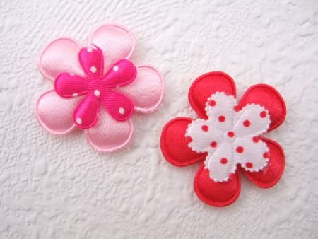 Satijnen polkadots bloemetje met randje ~ 2,5 cm ~ Wit / Rood - 3