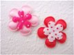 Satijnen polkadots bloemetje met randje ~ 2,5 cm ~ Wit / Rood - 3 - Thumbnail