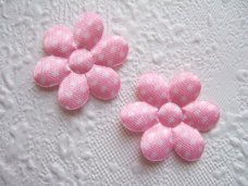 Satijnen polkadots bloemetje ~ 3 cm ~ Roze