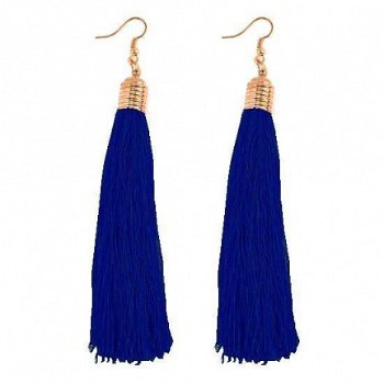 lange ibiza earrings kwast oorbellen paars met goud afwerking 1001oorbellen - 3