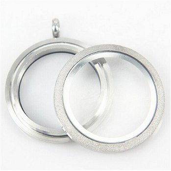 9102, Memory Glass Locket - Rond van RVS water resistent - Crystal Sparkle - Zilver - 3