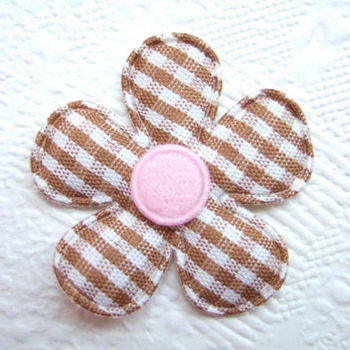 Geruite bloem met rond hartje ~ 3,5 cm ~ Bruin / roze - 1