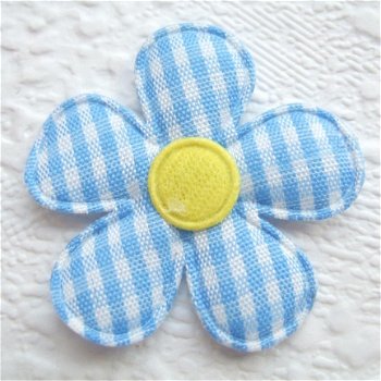 Geruite bloem met rond hartje ~ 3,5 cm ~ Blauw - 1