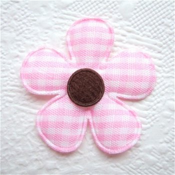 Geruite bloem met rond hartje ~ 3,5 cm ~ Roze / bruin - 1