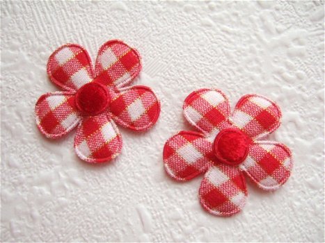 Geruit bloemetje met goud ~ 3,5 cm ~ Rood - 1