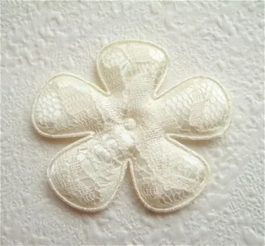 Satijn met wit kant bloem ~ 6,5 cm ~ Ivoor - 0