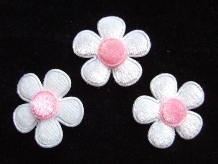 Mooi velours bloemetje ~ 2,5 cm ~ Wit / roze - Afbeelding 2