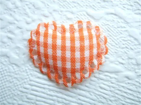 Geruit hartje met kant rand ~ 2,5 cm ~ Oranje - 0