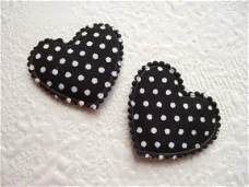 Katoenen polkadots hartje ~ 3,5 cm ~ Zwart