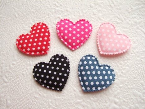 Katoenen polkadots hartje ~ 3,5 cm ~ Zwart - 2