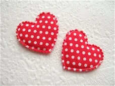 Katoenen polkadots hartje ~ 3,5 cm ~ Rood