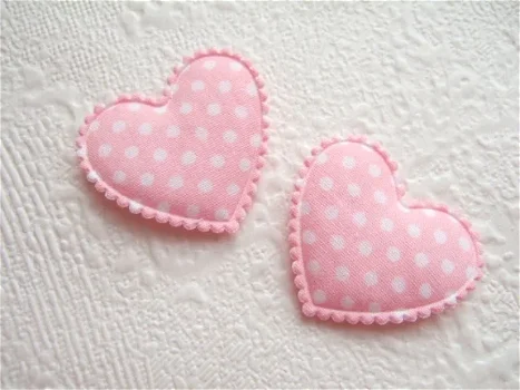 Katoenen polkadots hartje ~ 3,5 cm ~ Roze - 0