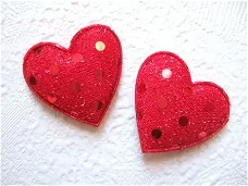 Rood hartje met lovertjes ~ 3,5 cm