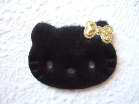 Lieve zwarte Hello Kitty met gouden strik ~ 4 cm - 0