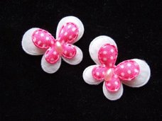 Prachtige polkadots baby vlinder ~ 3,5 cm ~ Wit / Fuchsia roze