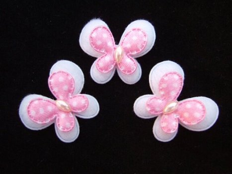 Prachtige polkadots baby vlinder ~ 3,5 cm ~ Wit / roze - 2