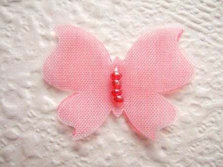 Mooi organza vlindertje met kraaltjes ~ 3 cm ~ Roze - 2