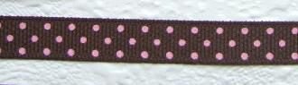 Grosgrain polkadots band ~ 9 mm ~ Bruin / roze - 0