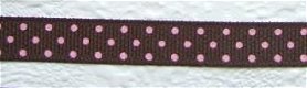 Grosgrain polkadots band ~ 9 mm ~ Bruin / roze - 0 - Thumbnail