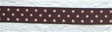 Grosgrain polkadots band ~ 9 mm ~ Bruin / roze