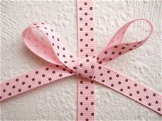 Grosgrain polkadots band ~ 9 mm ~ Roze / bruin