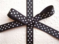 Grosgrain polkadots band ~ 9 mm ~ Zwart