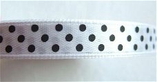 Satijnen polkadots band ~ 9 mm ~ Wit / zwart