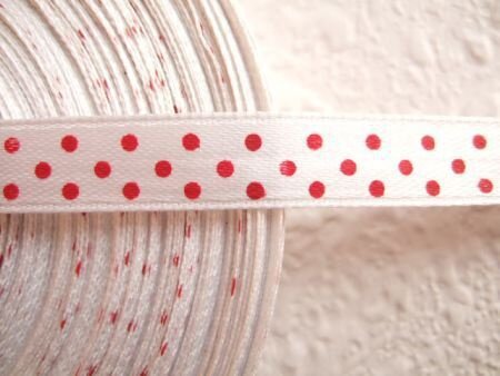 Satijnen polkadots band ~ 9 mm ~ Wit / rood - 0