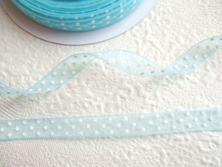 Organza polkadots band ~ 10 mm ~ Blauw - 0