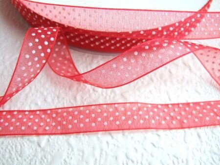 Organza polkadots band ~ 10 mm ~ Rood - 0