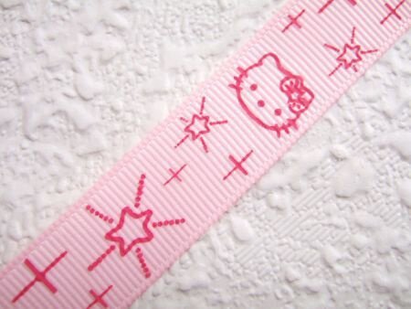 Grosgrain Hello Kitty band met sterretjes ~ 15 mm ~ Roze - 2