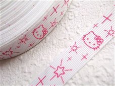 Grosgrain Hello Kitty band met sterretjes ~ 15 mm ~ Wit / roze