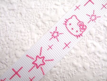 Grosgrain Hello Kitty band met sterretjes ~ 15 mm ~ Wit / roze - 2