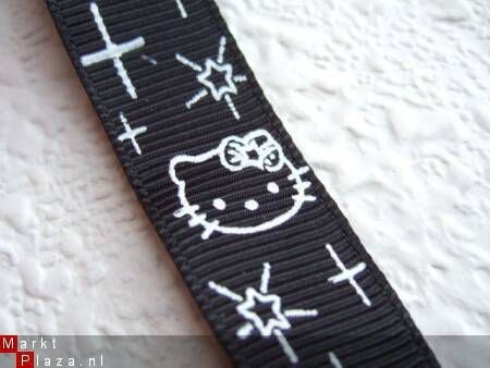 Grosgrain Hello Kitty band met sterretjes ~ 15 mm ~ Zwart - 2